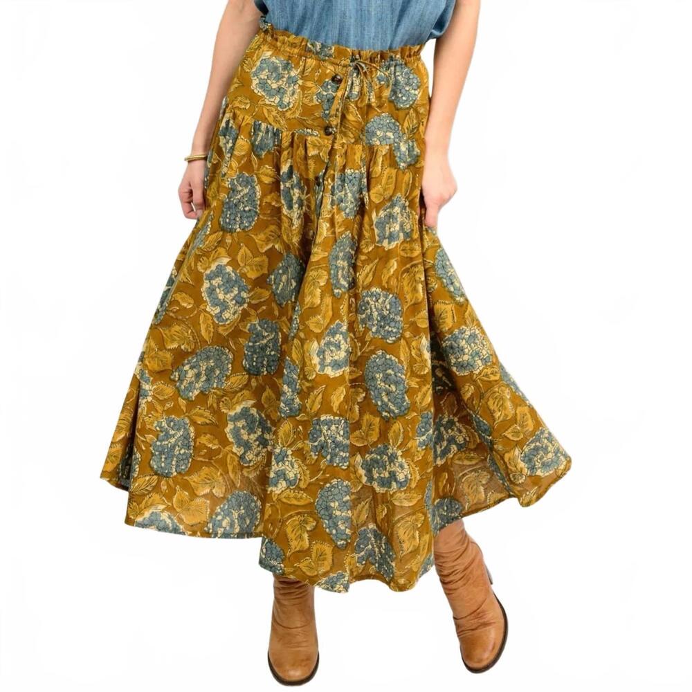 NEW IVY JANE honey hydrangea button skirt in mustard